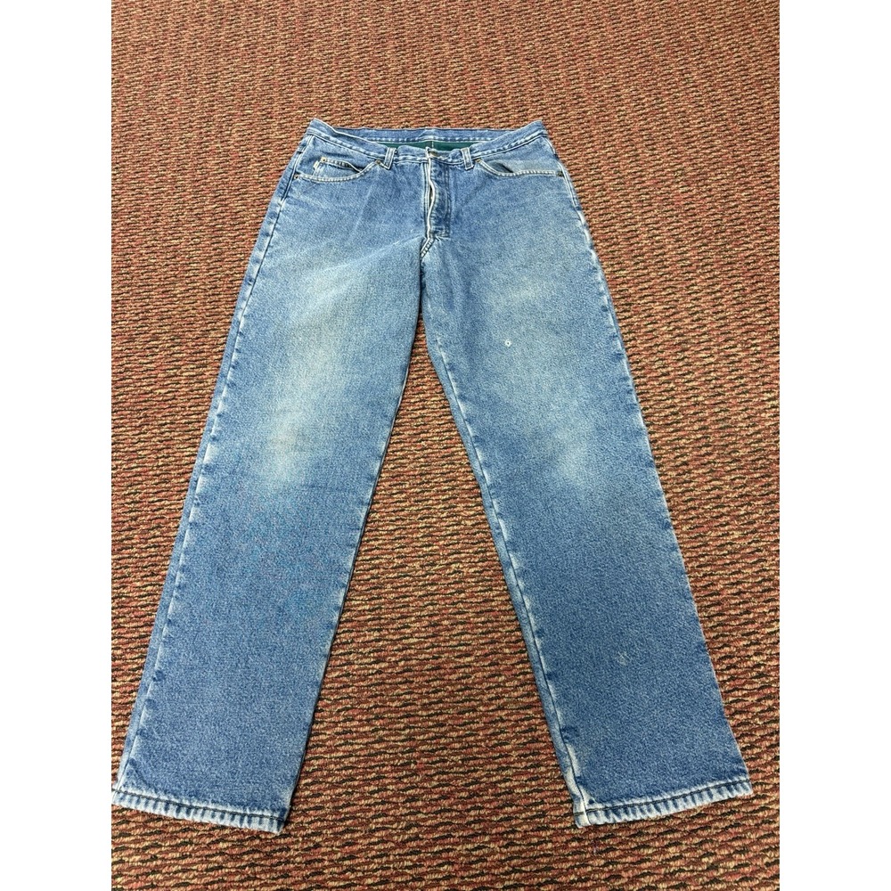 LL Bean Double L Fleece Lined Jeans Mens 34x32 Green Flannel Denim Vintage